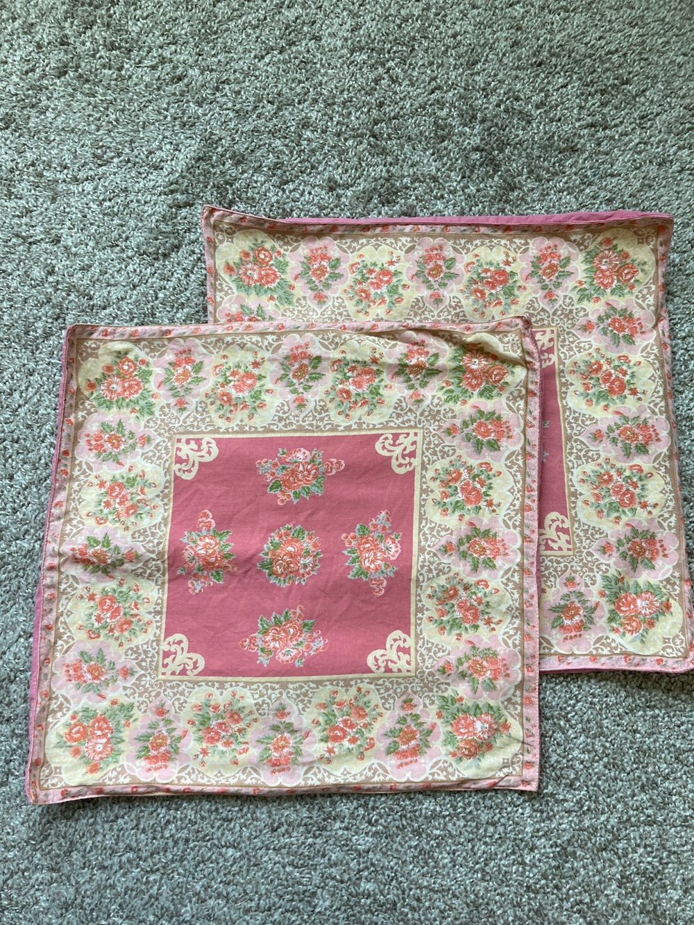 Pair of vintage April Cornell square floral pillow shams covers